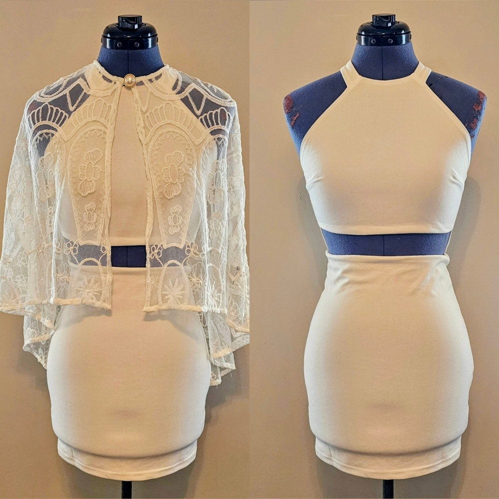 SHEIN X White 2 Piece Dress & Capelet Set